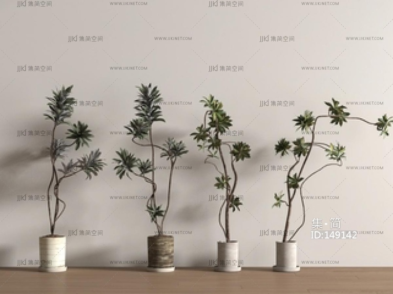 中古风盆景绿植SU模型