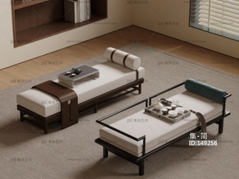 中古风床尾凳SU模型