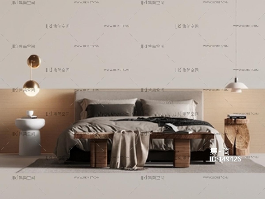 诧寂风双人床SU模型