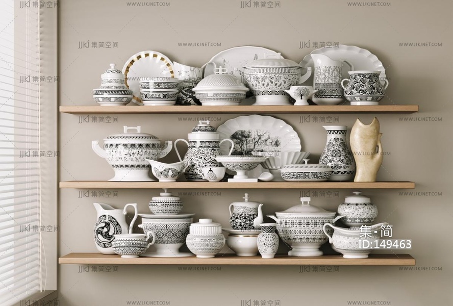 现代摆件组合欧式餐具盘子装饰品摆件挂画su模型