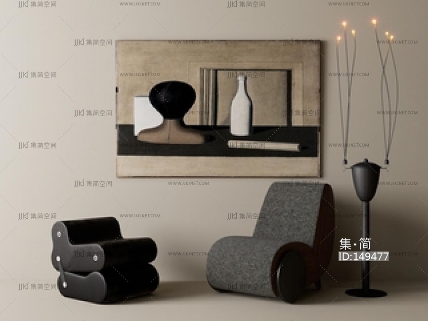 中古侘寂沙发凳SU模型