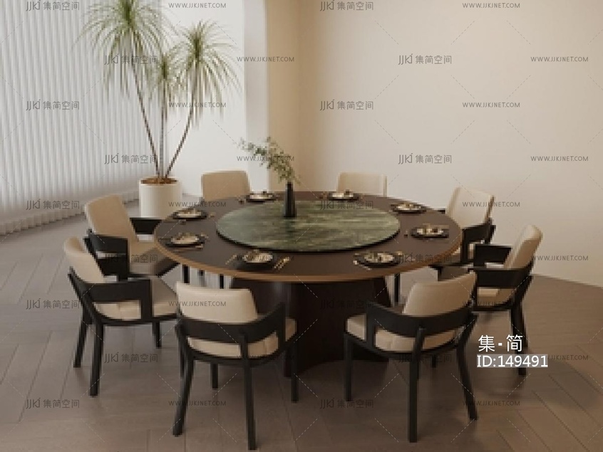 新中式餐桌椅组合SU模型