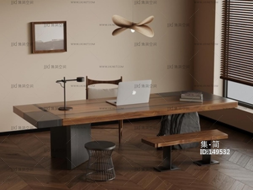 中古书桌椅组合SU模型