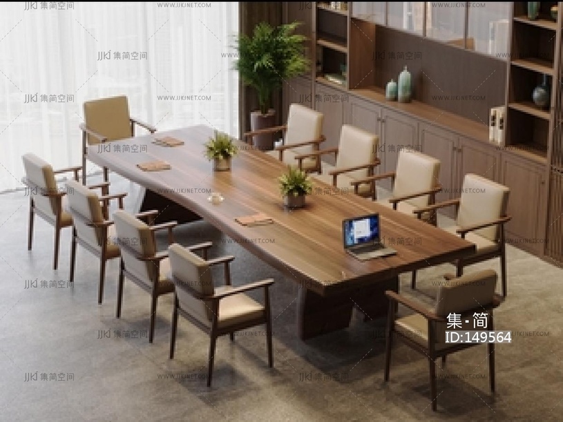 新中式会议桌椅SU模型