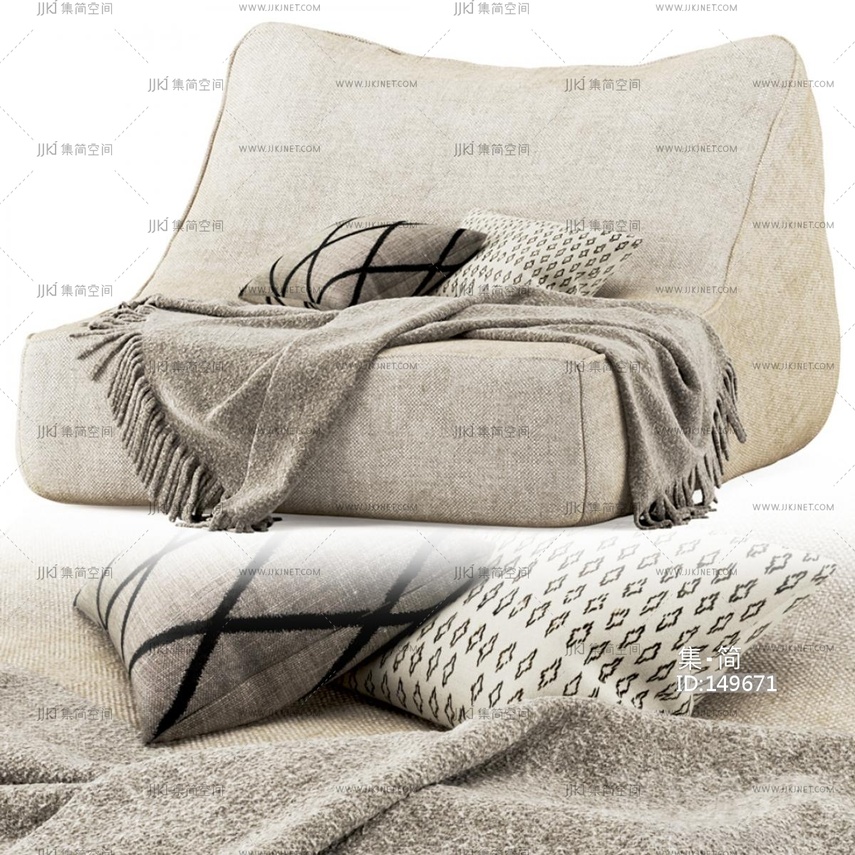 05现代懒人沙发_米灰色懒人沙发3D模型vrrr