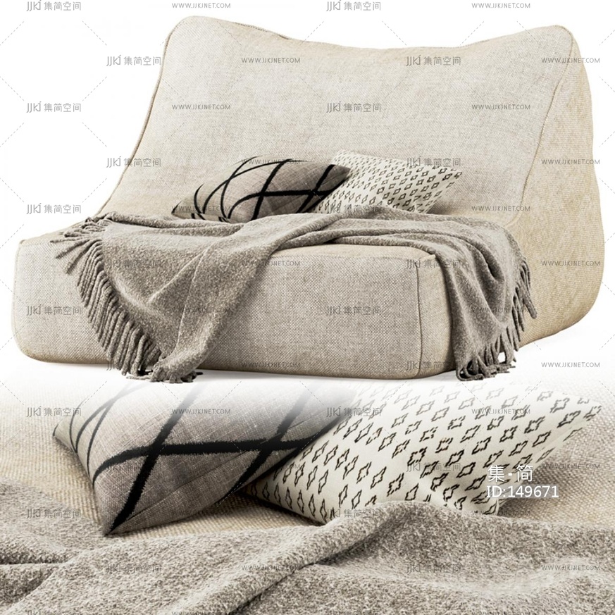 05现代懒人沙发_米灰色懒人沙发3D模型vrrr