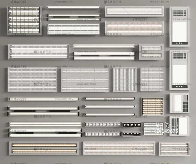 09-现代格栅灯_灯管_面板灯3D模型vrrr