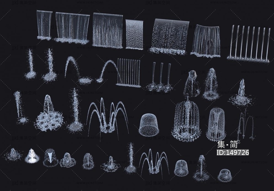 07-现代喷泉_互动水景_涌泉水柱水花_现代喷泉水景su模型