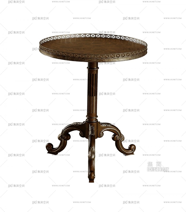 02-美式边几_金属边几_圆边几3D模型