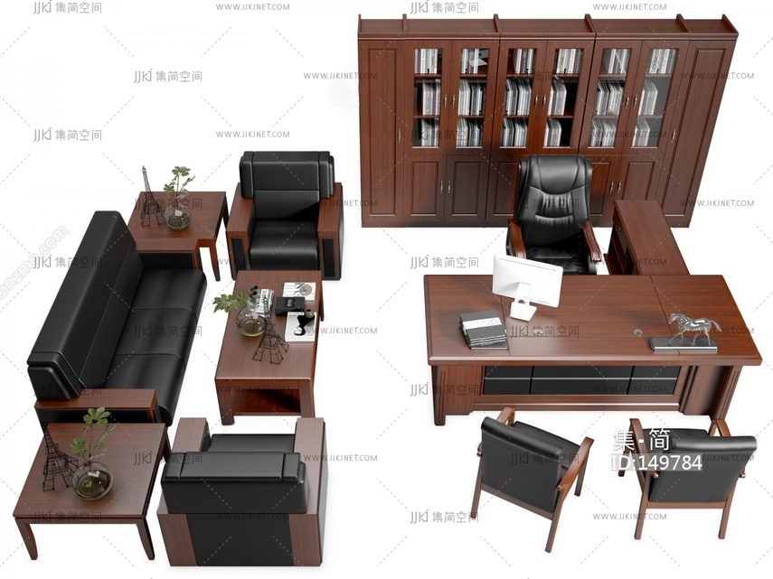 10-现代办公桌椅_办公桌椅_老板桌椅_班台班椅子_办公书柜文件柜_办公沙发国企政府党政机关办公家具3D模型