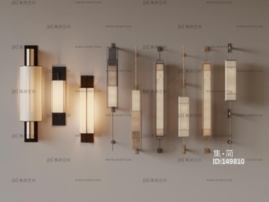 新中式壁灯组合_新中式壁灯SU模型
