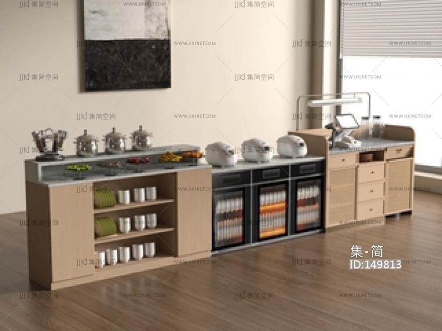 现代餐边柜组合_现代餐边柜_备餐柜_自助餐台SU模型
