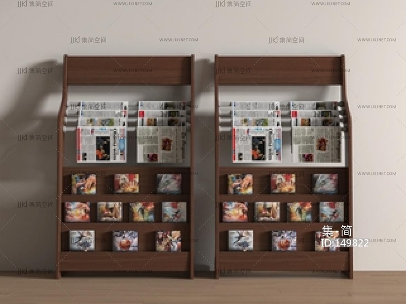 现代书架_现代书架_置物架_书籍SU模型