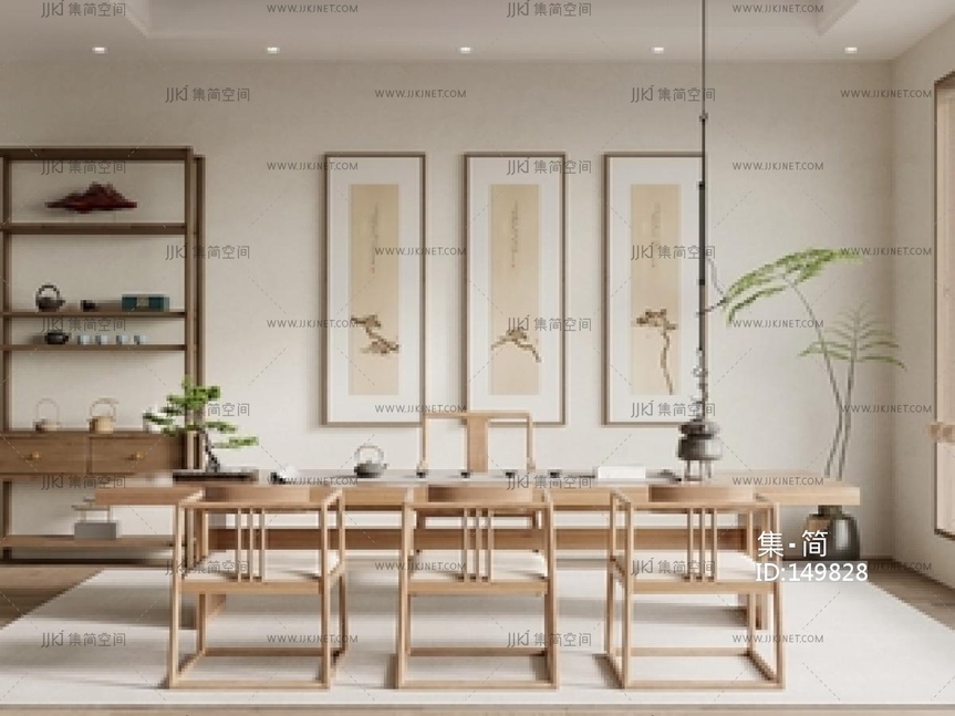 新中式茶室_新中式茶室_禅意茶室_茶桌椅SU模型 su草图模型下载 -【集简空间】「每日更新」