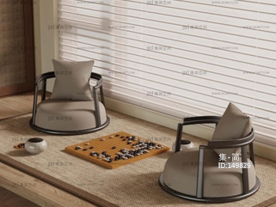 新中式围棋桌子_新中式娱乐桌_围棋桌SU模型