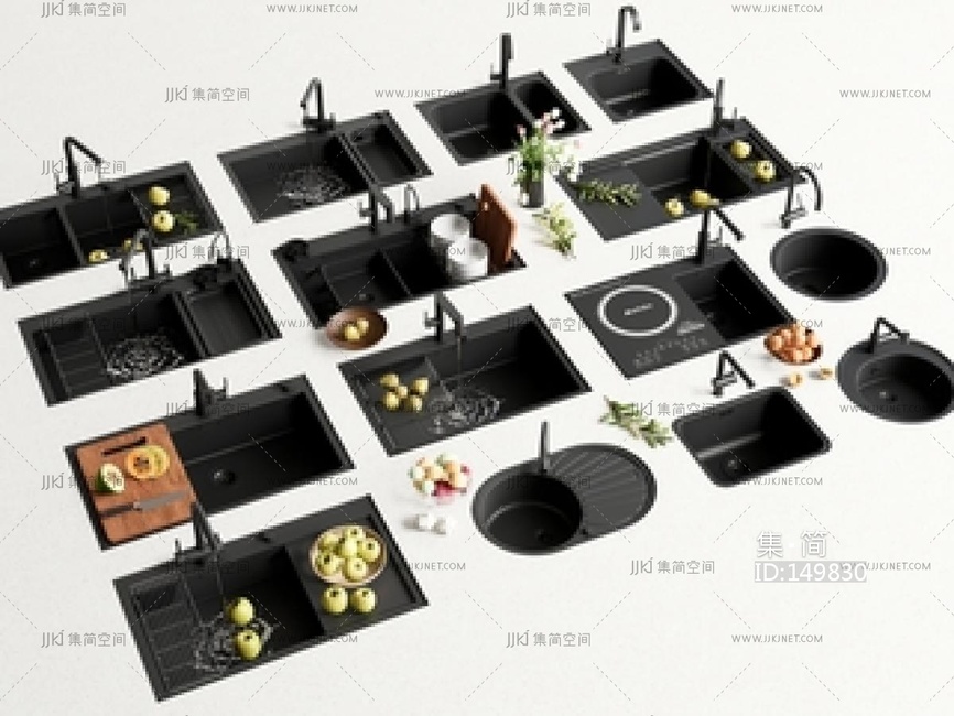 现代水槽_厨房水槽_嵌入式水槽_洗菜盆SU模型