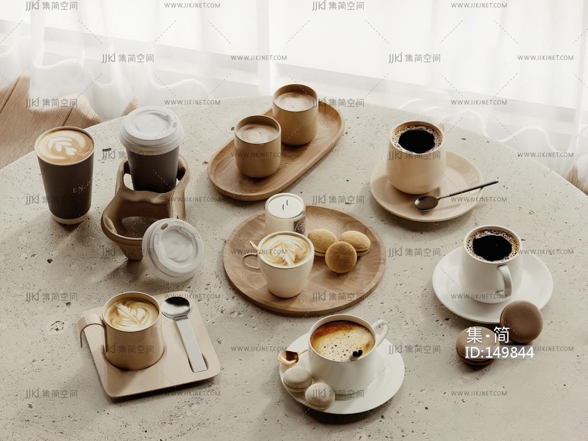 08-咖啡杯，奶茶糕点下午茶，托盘，3D模型crrr