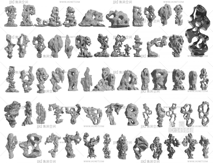 12-新中式太湖石_秀石_造型石_天然石_园林景石_假山石景_景观置石3D模型2crrr