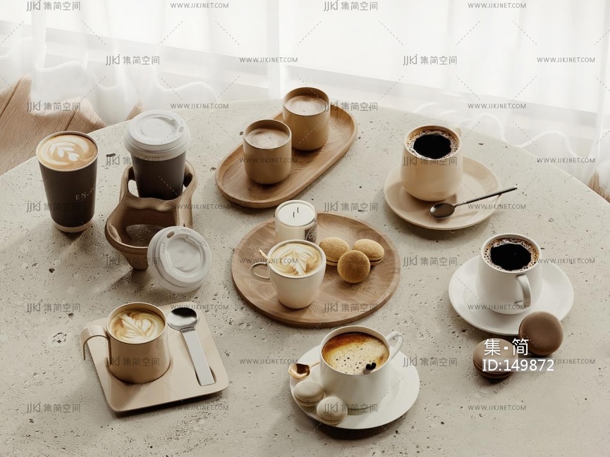 08-咖啡杯，奶茶糕点下午茶，托盘，su模型