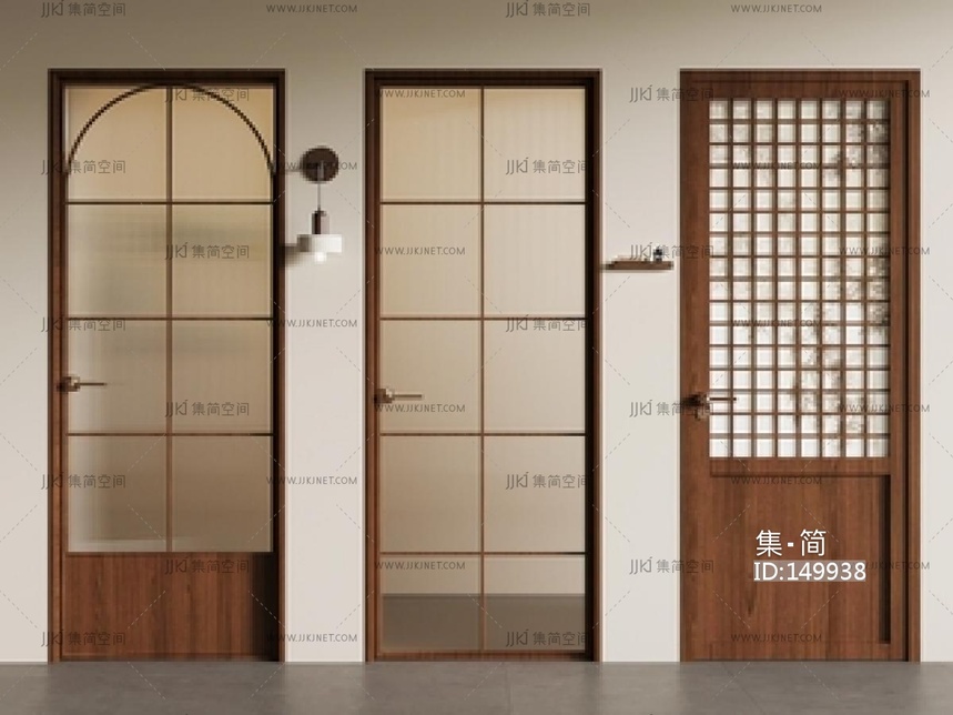 中古单开门_中古风单开门_玻璃门SU模型