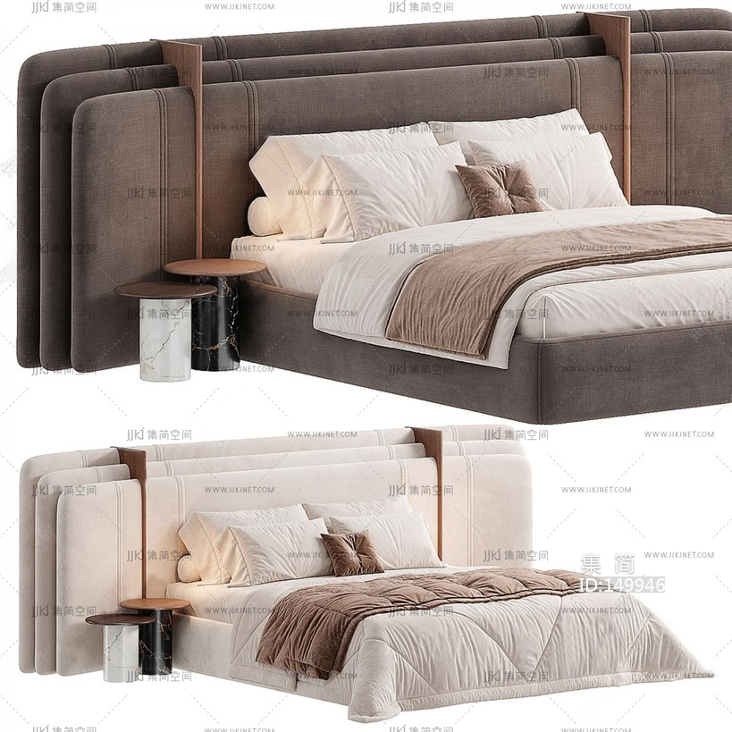 01-Colombomobili现代布艺双人床3D模型