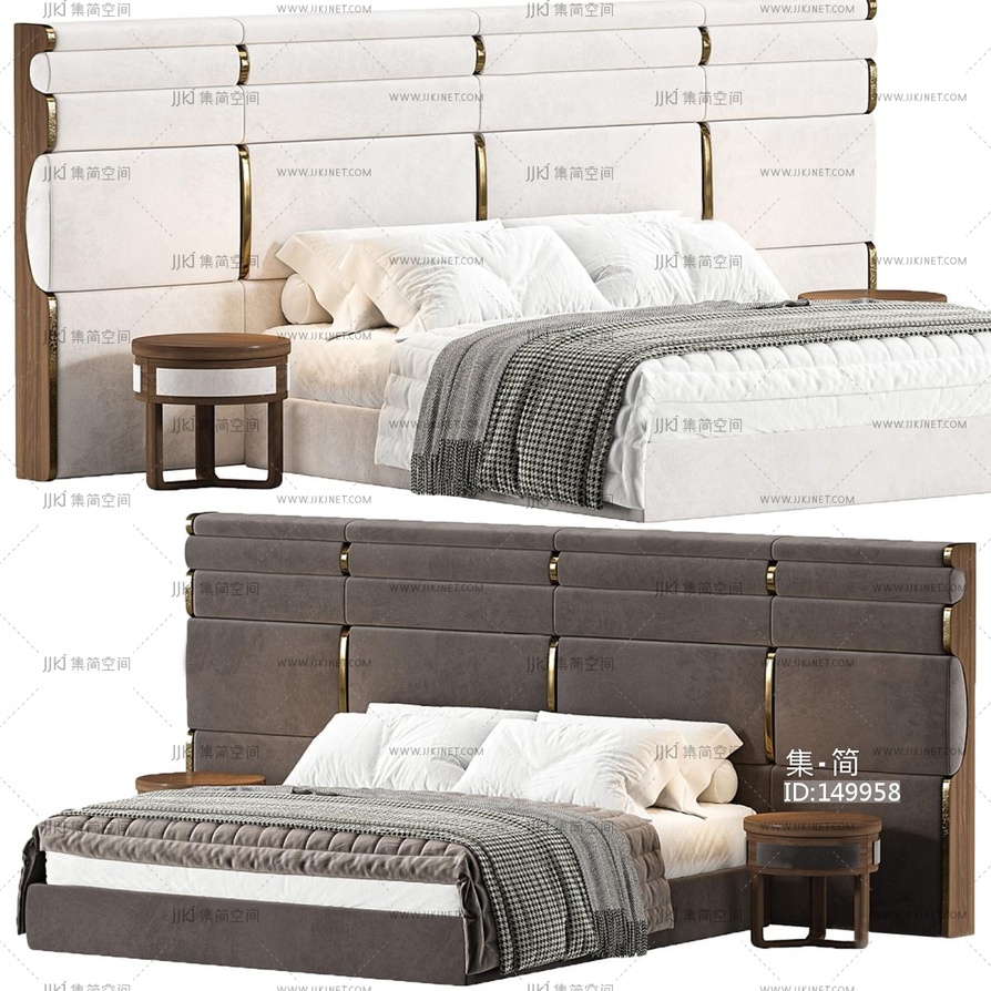 13-现代轻奢双人床_布艺_皮质_轻奢双人床集合3D模型