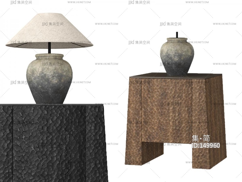 15-中古侘寂床头柜_锤纹柚木_谢柯_巴瓦_非洲手工家具_原木3D模型vrrr