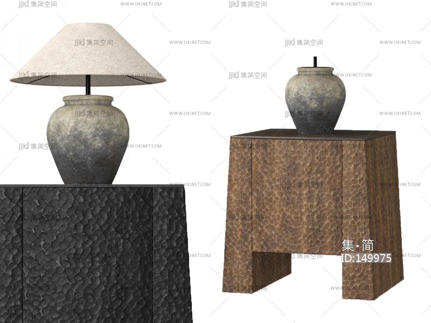 15-中古侘寂床头柜_锤纹柚木_谢柯_巴瓦_非洲手工家具_原木su模型