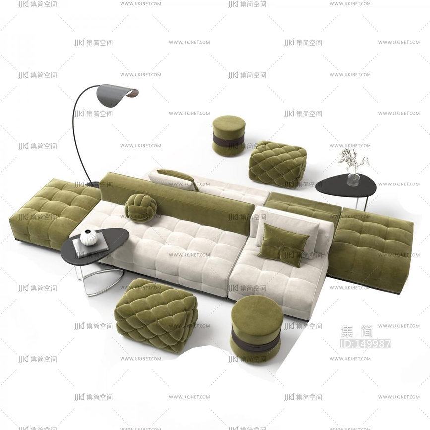 10-法式休闲区沙发卡座拼接沙发沙发区，沙发区，拼接沙发落地灯沙发凳3D模型vrrr