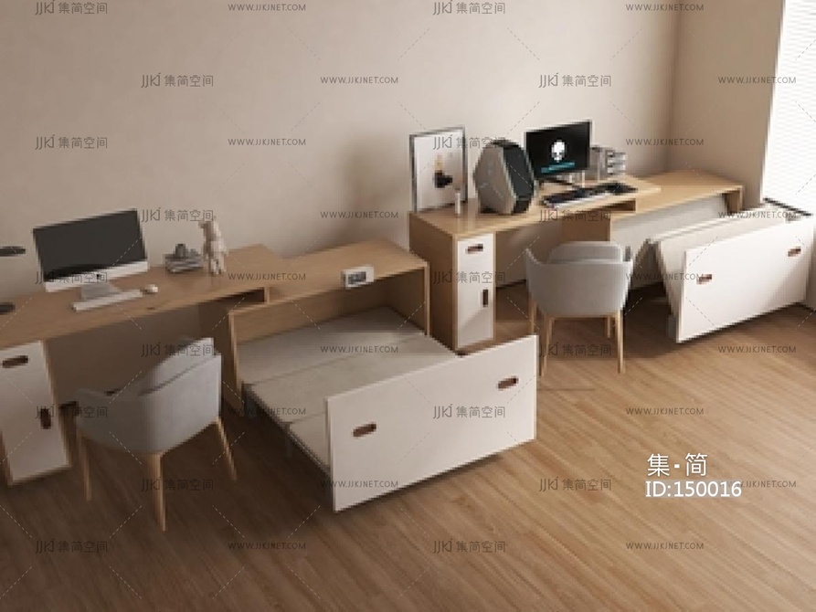 现代床具_北欧折叠床_隐形床_墨菲床_书桌_学习桌SU模型