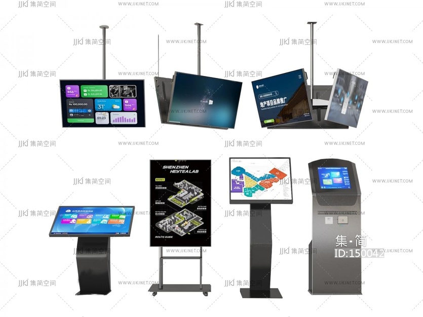 02-公用器材_一体机_智能机_广告屏_导航机_自助机,吊装电视3D模型vrrr
