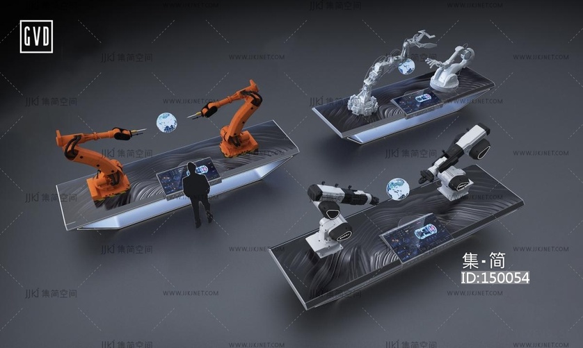 14-现代科技展厅_机械臂互动台_机械手操作台_人机交互互动科技_智能制造操作台3D模型vrrrr