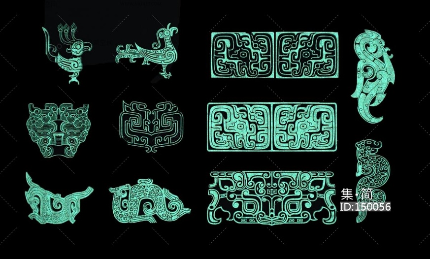 16-新中式青铜器墙饰挂件，中式古典纹样，花纹青铜器3D模型vrrr