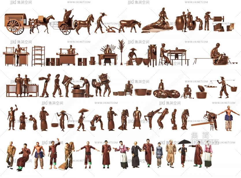 17-中式景观雕塑_铜人雕塑_古代人物雕塑小品_农耕人物雕塑_商业街铸铜雕塑_民俗文化人物雕像3D模型vrrr
