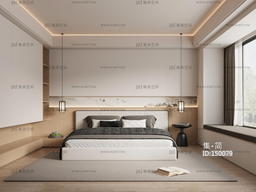 新中式，卧室3D模型