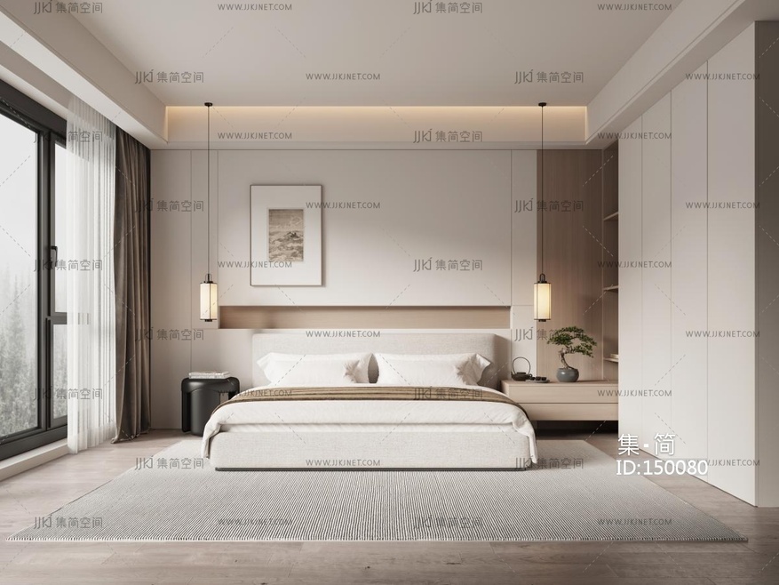 新中式，卧室3D模型