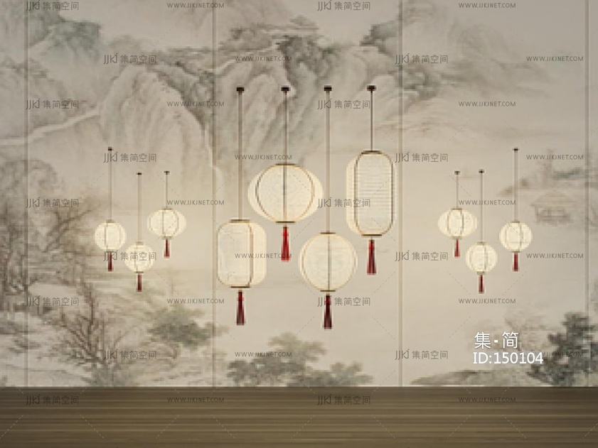 新中式灯笼_竹编灯笼_简约灯笼_吊灯_装饰灯笼SU模型