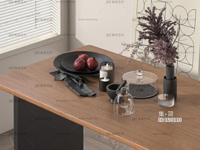 现代摆件组合_现代桌面摆件组合_石榴_果盘_花SU模型