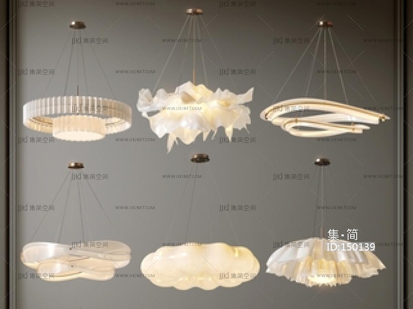 奶油法式吊灯组合_法式奶油吊灯_异形吊灯_艺术吊灯_卧室吊灯_客厅吊灯SU模型