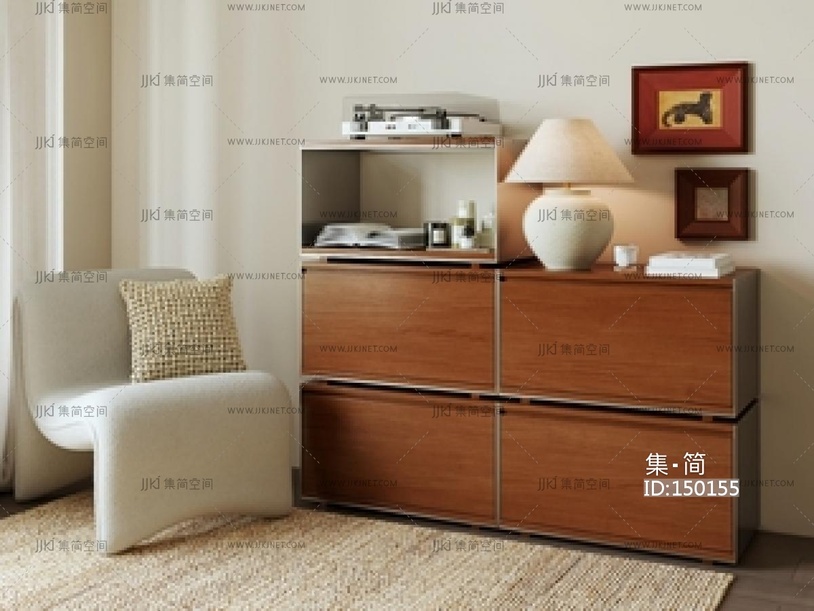 现代中古储物柜_包豪斯_奶油_边柜_装饰柜_餐边柜SU模型