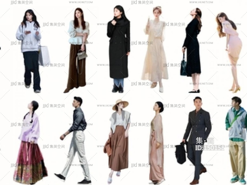 人物组合_亚洲青年人物_商业街人物_美女人物组合_前景人物_逛街时尚人物SU模型
