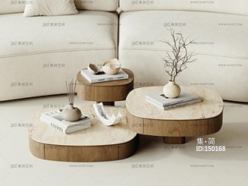 侘寂茶几_侘寂风茶几_干支摆件_书本摆件_洞石茶几SU模型