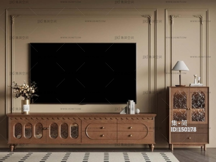 法式中古电视柜_法式中古风电视柜_角几SU模型