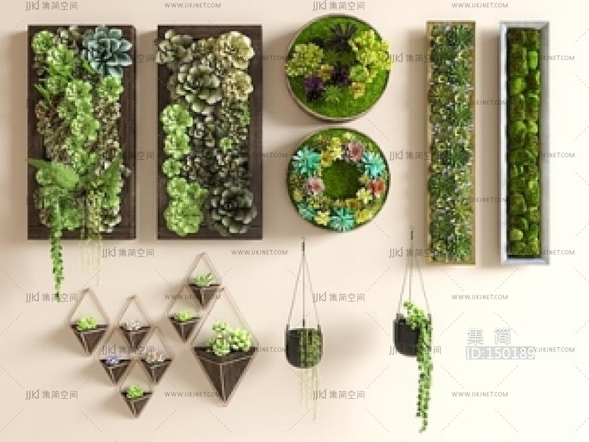 现代挂件_植物墙饰墙绘_多肉挂件_植物挂件_植物墙_苔藓墙SU模型