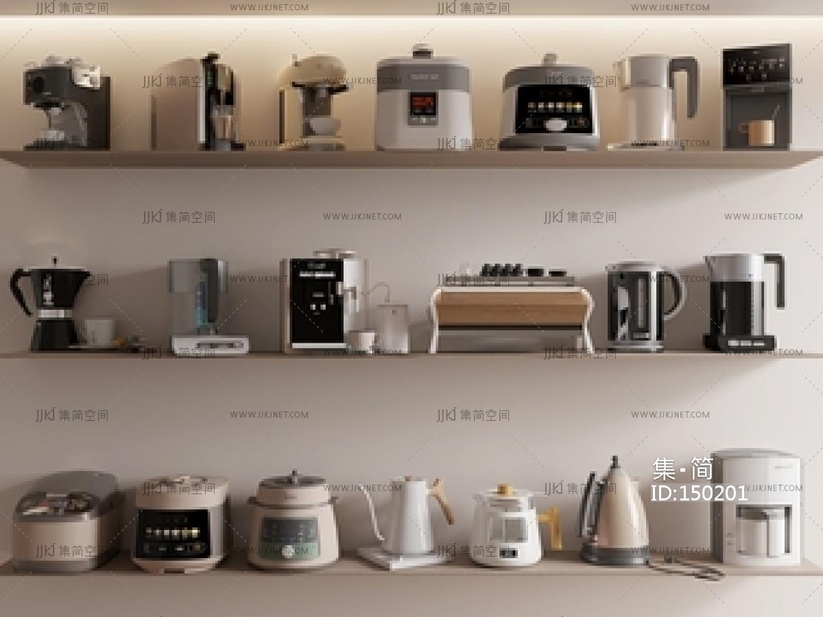 家用电器组合_电饭煲_厨房电器_豆浆机_咖啡机SU模型