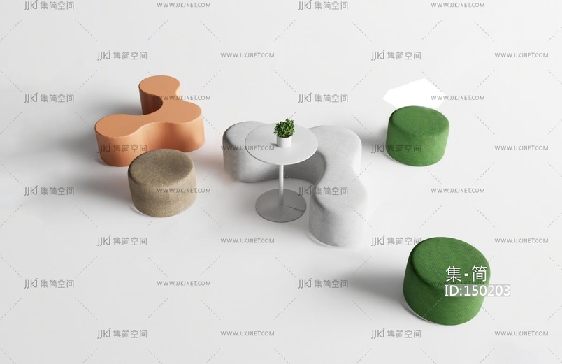 02-现代卡座沙发_休闲座椅,公共座椅，沙发凳，沙发区模型
