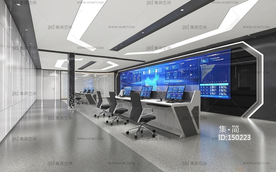 02-现代指挥调度中心,指挥中心监控室机房3D模型