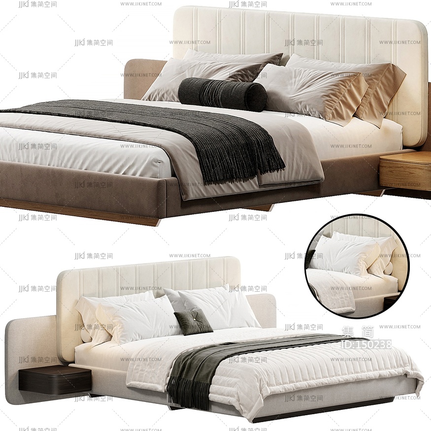26-现代双人床_主卧床_布艺床3D模型9