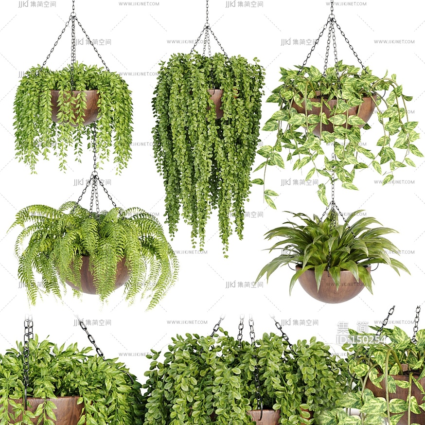 25-盆栽_悬挂植物盆绿植吊篮吊装植物栽su模型 (2)