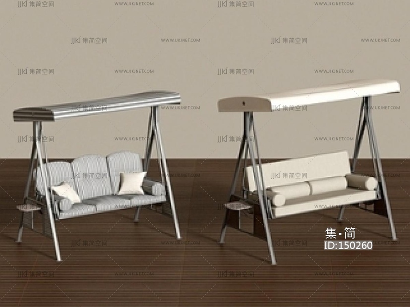 现代吊椅_木吊椅_户外秋千椅SU模型